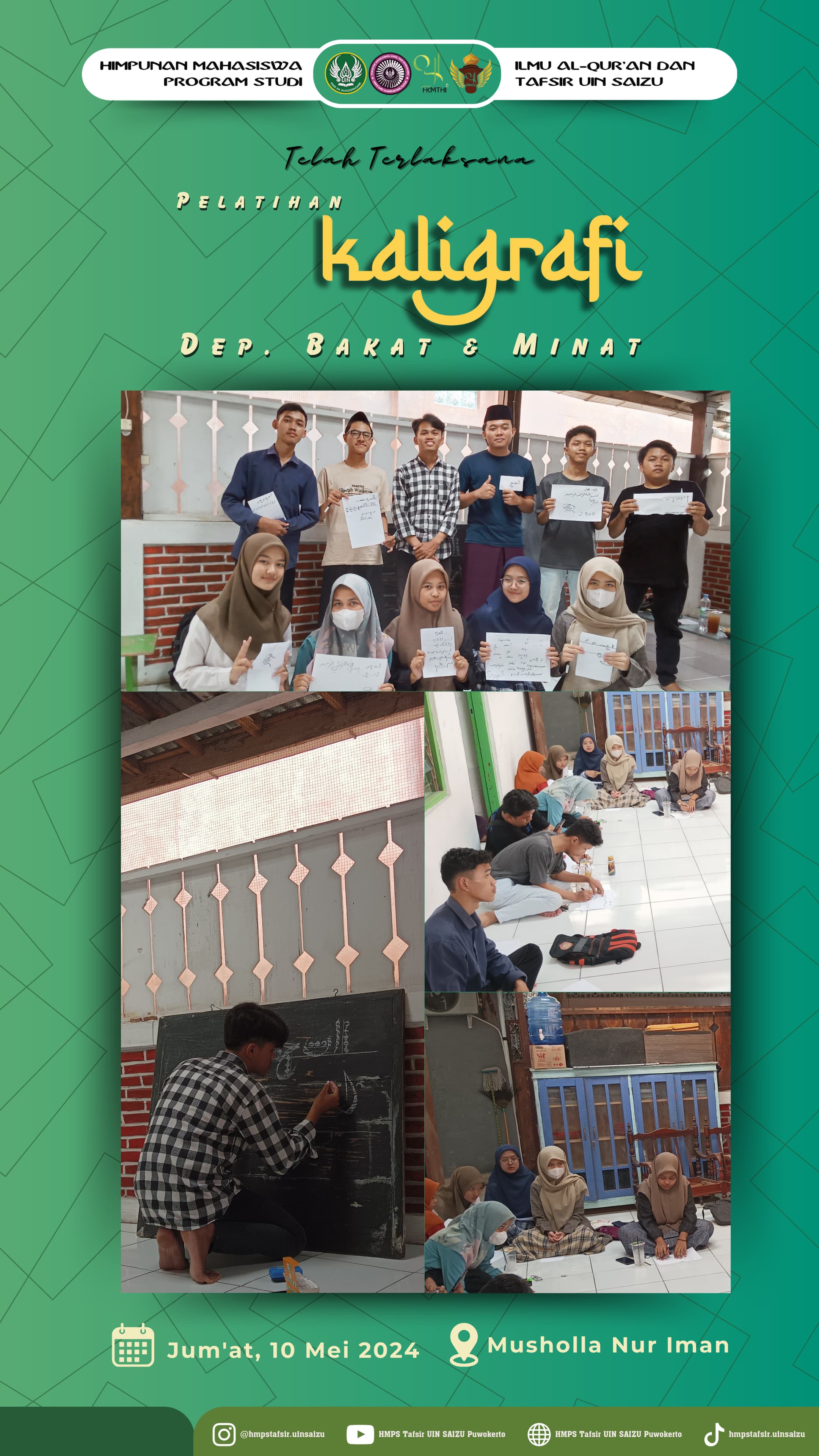 Cover artikel "Tinta Indah: Pelatihan Kaligrafi Bersama HMPS Ilmu Al-Qur'an dan Tafsir Universitas Islam Negeri Prof.K.H.Saifuddin Zuhri Purwokerto"